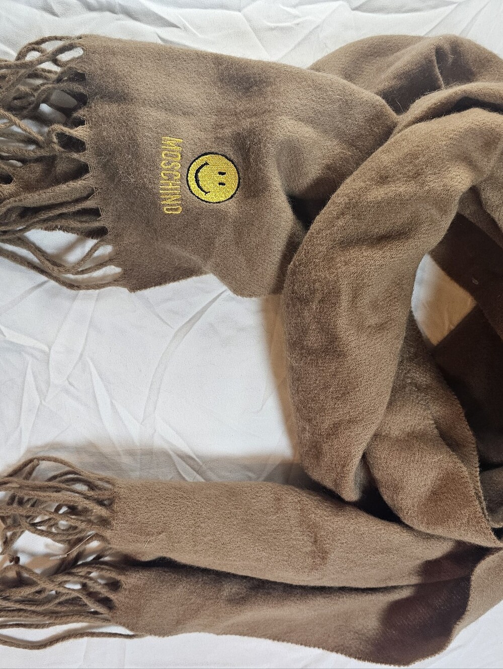 Camel Scarf with Smiley Embroidery by MOSCHINO